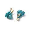 Round Brass Natural Apatite Hoop Earrings EJEW-TA00620-03-4