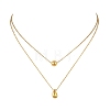 304 Stainless Steel Round Teardrop Pendant Cable Chain Double Layer Necklaces for Women NJEW-B083-03G-2