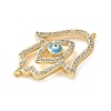 Brass Micro Pave Cleear Cubic Zirconia Evil Eye Hamsa Hand Connector Charms KK-C086-15A-G-2