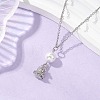 Alloy Rose Flower and Round Shell Pearl Pendant 304 Stainless Steel Cable Chain Necklaces for Women NJEW-JN05759-02-1