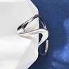 Rhodium Plated 925 Sterling Silver Wave Cuff Rings RJEW-D300-02P-1