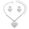 Heart Brass Crystal Rhinestone Pendant Necklaces & Stud Dangle Earrings Sets for Women WGA2345-01-3
