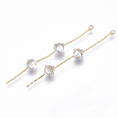 Brass Micro Cubic Zirconia Chain Tassel Big Pendants X-KK-N231-32-NF-1