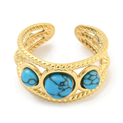 Ion Plating(IP) 304 Stainless Steel Synthetic Turquoise Cuff Rings G-Z056-06G-05-1