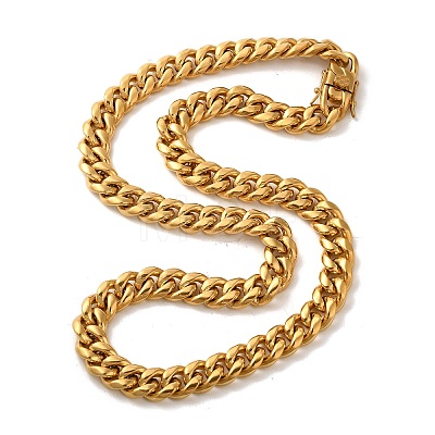 Ion Plating(IP) 304 Stainless Steel Cuban Link Chain Necklaces for Men NJEW-L173-018G-03-1