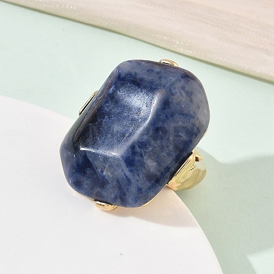 Natural Sodalite & Alloy Finger Rings for Women RJEW-G375-01G-07-1