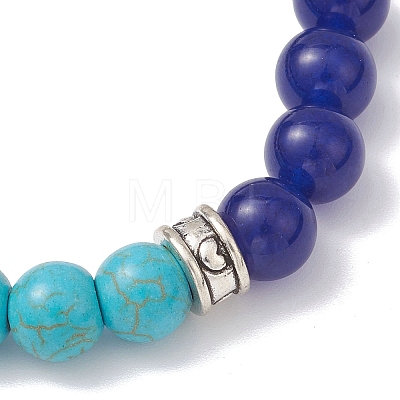 Round Natural Tiger Eye & Dyed Malaysia Jade & Synthetic Turquoise Beads Stretch Bracelets for Women BJEW-JB12744-1