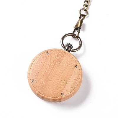 Bamboo Pocket Watch with Brass Curb Chain and Clips WACH-D017-B04-AB-1