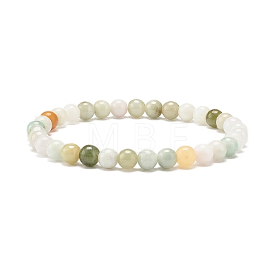 Natural Jadeite Round Beaded Stretch Bracelet BJEW-JB07572-01-1