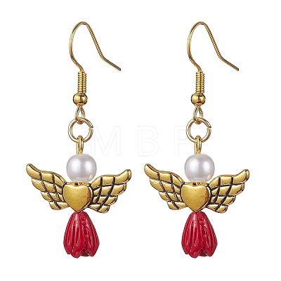 Angel Antique Golden Alloy & Resin Dangle Earrings EJEW-JE05686-07-1