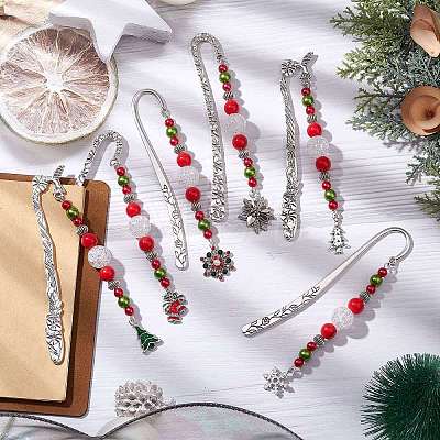 Christmas Theme Alloy Hook Bookmarks AJEW-JK00336-1