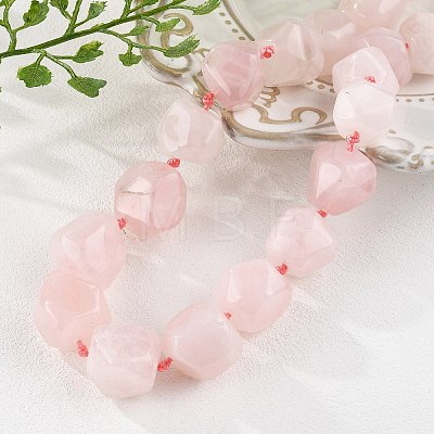 Natural Rose Quartz Nuggets Beaded Necklaces for Women Men NJEW-K388-01A-1