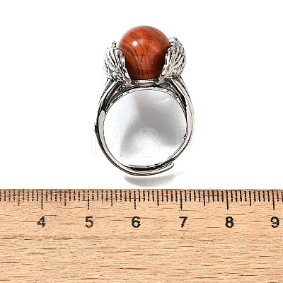 Natural Red Jasper Wings Adjustable Rings RJEW-K241-04AS-10-1