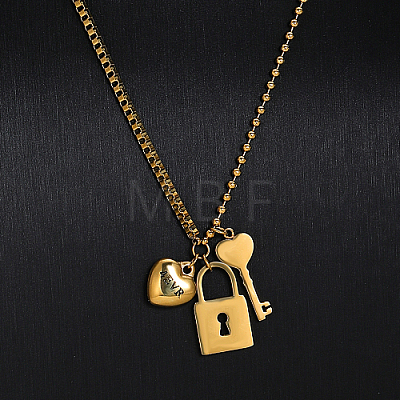 Heart & Key & Lock Stainless Steel Pendant Necklaces AR9814-1-1