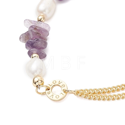 Natural Gemstone Chip Beads Link Bracelets BJEW-JB12884-1