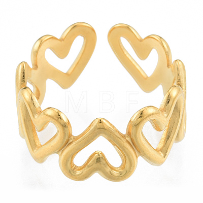 Ion Plating(IP) 304 Stainless Steel Hollow Heart Cuff Rings RJEW-N038-124LG-1