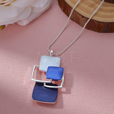 Multi Square Brass Blue Enamel Pendant Necklaces for Women FS-WG21173-01-1