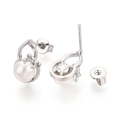Brass & Natural Pearl Stud Earrings PEAR-N020-WX13-1