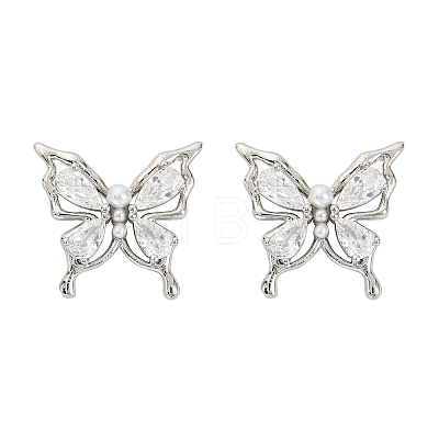 Butterfly Brass Micro Pave Cubic Zirconia Stud Earrings EJEW-M082-17P-02-1