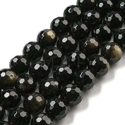 Natural Golden Sheen Obsidian Beads Strands G-E571-A01-02-1