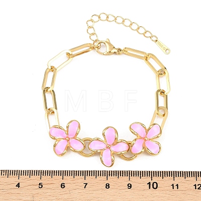 304 Stainless Steel Enamel Flower Link Bracelets for Women BJEW-Z160-02G-02-1