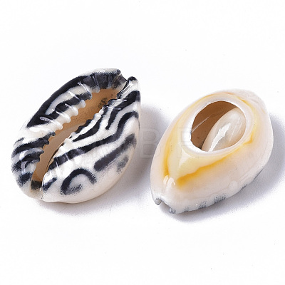 Printed Natural Cowrie Shell Beads X-SSHEL-R047-01-B01-1