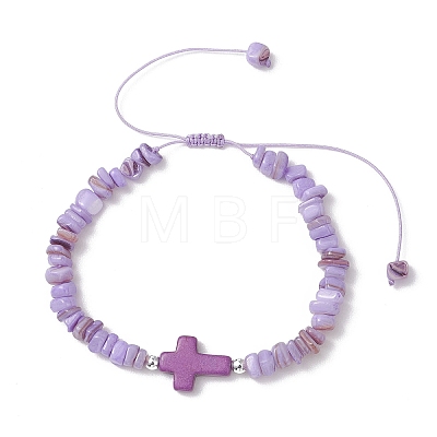 Adjustable Natural Freshwater Shell & Dyed Synthetic Turquoise Beads Braided Bead Bracelets for Women BJEW-JB13105-1