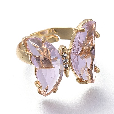 Adjustable Brass Glass Finger Rings RJEW-P148-A01-13-1