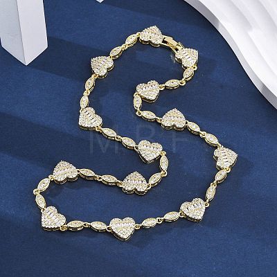 Heart & Horse Eye Brass Micro Pave Clear Cubic Zirconia Link Chain Necklaces for Women NJEW-G162-01G-1