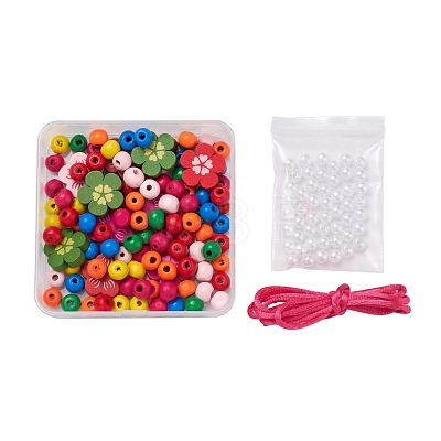 160Pcs Round & Flower Wood/Plastic Beads DIY-FS0001-51-1