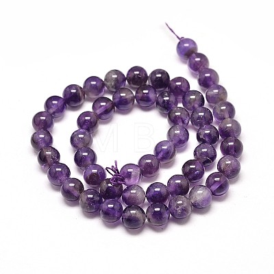 Natural Amethyst Round Bead Strands G-P072-48-8mm-1