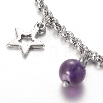 Moon & Star Stainless Steel Gemstone Charm Bracelets BJEW-JB01935-03-1