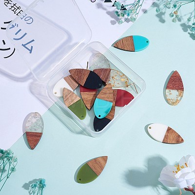 14Pcs 7 Styles Opaque Resin & Transparent Foil Resin Pendants RESI-SZ0001-83-1