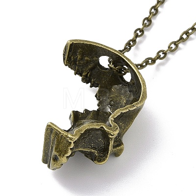 Retro Alloy Broken Half Skull Pendant Necklace for Men Women NJEW-B085-04B-1