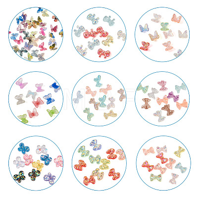 1 Box 195Pcs 21 Colors 3D Butterfly Resin Cabochons MRMJ-PJ0001-04-1