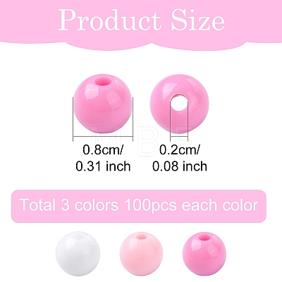 300Pcs 3 Colors Opaque Acrylic Beads MACR-YW0003-13A-1