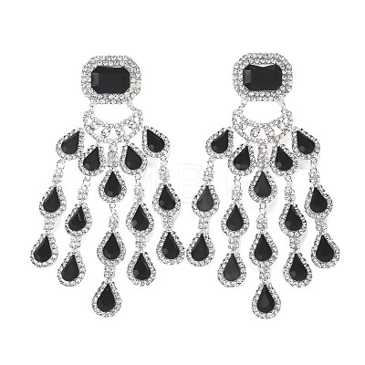 Rectangle with Teardrop Brass Rhinestone Dangle Stud Earrings FS-WG1781C-01-1