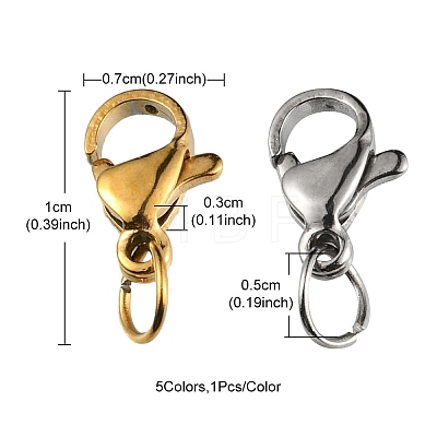 5Pcs 5 Colors 304 Stainless Steel Lobster Claw Clasps STAS-YW0001-57-1