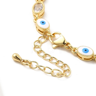 Enamel Evil Eye & Glass Oval Link Chain Bracelet BJEW-G663-01G-04-1