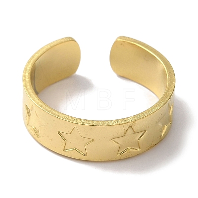 PVD Vacuum Plating 201 Stainless Steel Star Wide Open Cuff Rings for Women RJEW-C092-32G-1