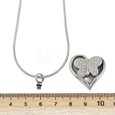 304 Stainless Steel Micro Pave Clear Cubic Zirconia Butterfly Heart Pendant Pet Urn Ashes Necklaces NJEW-S455-10P-1