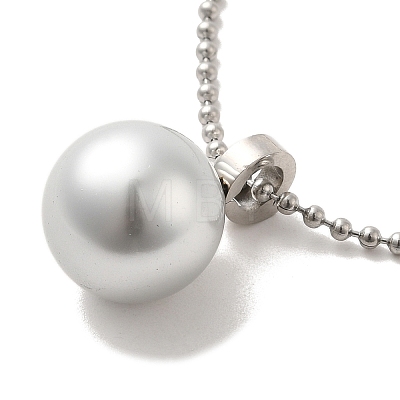 Natural Pearl Round Pendant Necklace with 304 Stainless Steel Ball Chains NJEW-K255-01P-1