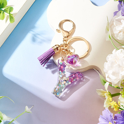 Alloy Resin Heart Keychains KEYC-TADJ0002-01G-Y-1