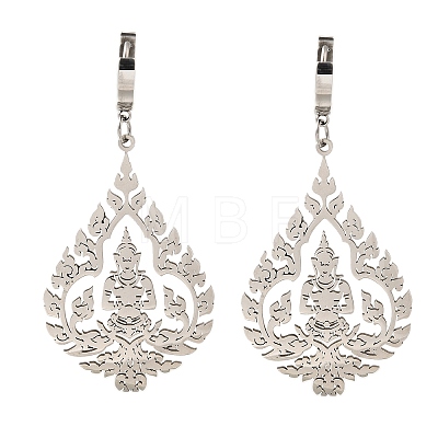 304 Stainless Steel Teardrop with Bodhisattva Hoop Earrings for Women EJEW-S239-04P-1