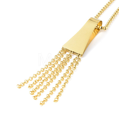 Ion Plating(IP) 304 Stainless Steel Trapezoid with Tassel Pendant Necklace with Box Chains for Women NJEW-B087-06G-1