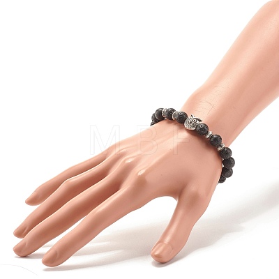 Natural Lava Rock Round Beads Stretch Bracelet BJEW-JB07477-1
