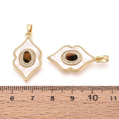 Natural Tiger Eye with Shell Pendants KK-N287-12G-03-1