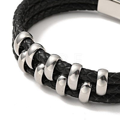 Leather Braided Triple Loops Multi-strand Bracelet with 304 Stainless Steel Magnetic Clasp for Men Women BJEW-C021-20-1