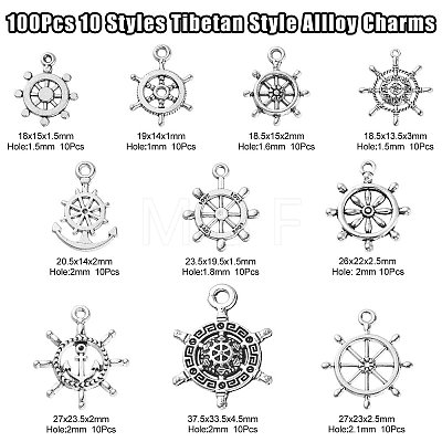 100Pcs 10 Styles Tibetan Style Allloy Pendants TIBEP-CJ0003-07-1