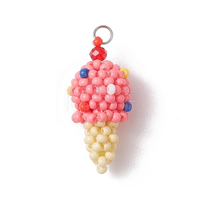 Glass Seed Beaded Ice Cream Pendants PALLOY-MZ00550-01-1